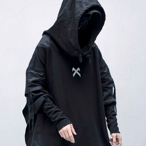 Gothic Techwear Hoodie Men Japanese Streetwear Trench Coat | Etsy