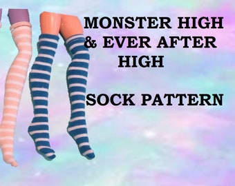 SOCK PDF Pattern & Video Tutorial for Monster High and Ever After High Dolls- Socks and Stockings