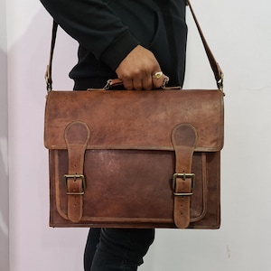 Bolso mensajero de los hombres, maletín de cuero de 15 ", bolso de cuerpo cruzado hecho a mano de grabado gratis, bolso de hombro de cuero, cartera grande, regalo de San Valentín