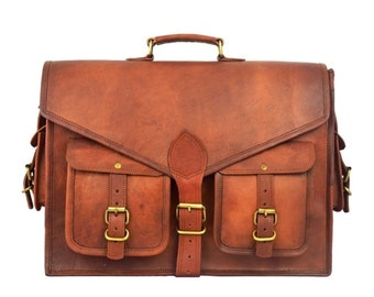 Handmade Large 18" Leather Tan Brown Messenger bag, Leather Shoulder Laptop Bag, Gift For Him Office School bag, Leather Organizer