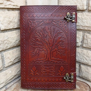 Large Handmade Tree of Life Brown Leather Journal, Family Tree Journal Blank Pages With Two Metal Lock, Notebook Sketchbook Gift for him her