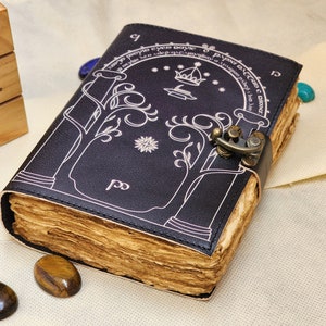 Handmade Doors of Durin Printed Leather journal with Deckle Edge Vintage Paper Gift For Her