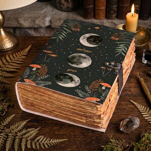 400 Page Handmade Moon Phase Grimoire Journal – Celestial Vintage Leather Blank Spell Book of Shadows Notebook Gothic Sketchbook