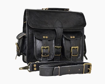 Grande sacoche messager pour ordinateur portable en cuir noir à quatre poches, 16 pouces, sac à bandoulière en cuir, cartable en cuir, cadeau pour elle et lui