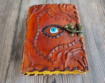 Cuero Vintage Hocus Pocus Book Of Spells Leather Journal - Evil Eye Design, 200GSM Paper, Hand-Stitched (Brown)