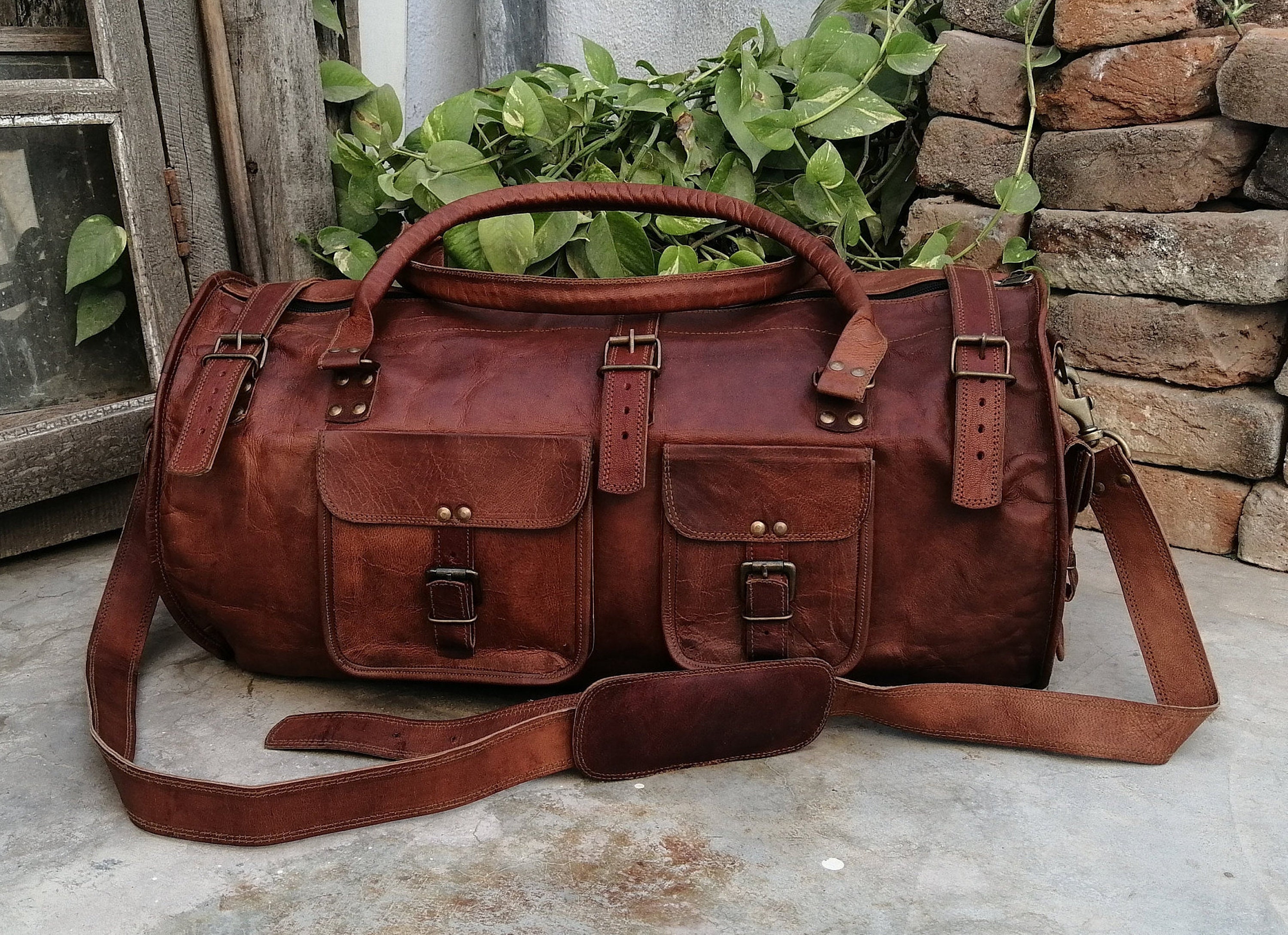 Personalised Handmade Four Pocket Rustic Brown Leather Barrel | Etsy