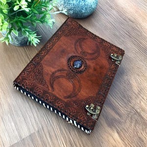 Triple Moon Personalized Leather 2,3,4-Ring Binder, Leather Grimoire Binder ,Leather Folder, Grimoire/Organizer Cover Folder Family Planner