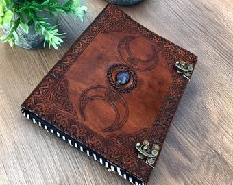 Gepersonaliseerde leren map Triple Moon, opberger grimoire
