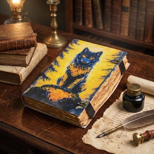 Wolf Lederjournal „Himmlischer Mond“, handgefertigtes Grimoire, Buch der Schatten, Hexennotizbuch, personalisiertes Geschenk