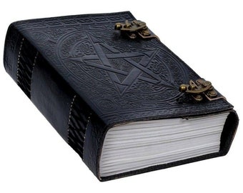 Embossed Pentagram Leather Journal | Black Grimoire Book
