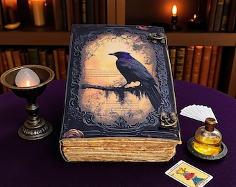 Raven Leather Journal | Gothic Grimoire, Witchy Book of Shadows