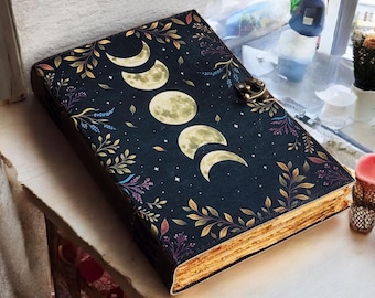 Moon Phase Leather Journal, Vintage Grimoire, Book of Shadows