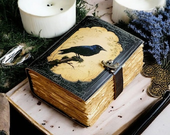 Quaderno gotico in pelle fatto a mano Raven Journal con carta invecchiata, grimorio di stregoneria, regalo dark academia