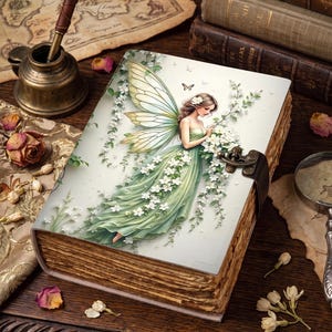 Handmade Fairy Leather Grimoire –Blank spell Book of Shadows Witchcraft Journal, Wiccan Pagan Notebook, Daily diary Magic Journal Gift