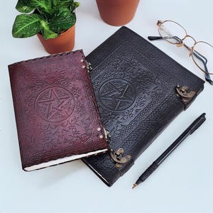 Large 13x10 Inch leather Grimoire Embossed Pentagram - Vintage Witchcraft Spell Book Journal Personalize Gift for Him Her, Leather Journals