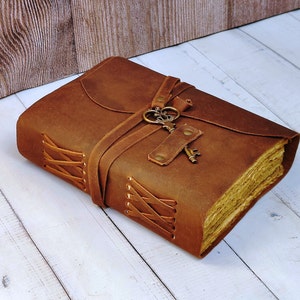 Vintage leather journal  handmade deckle edge paper leather bound journal book of shadows journal leather sketchbook drawing journal