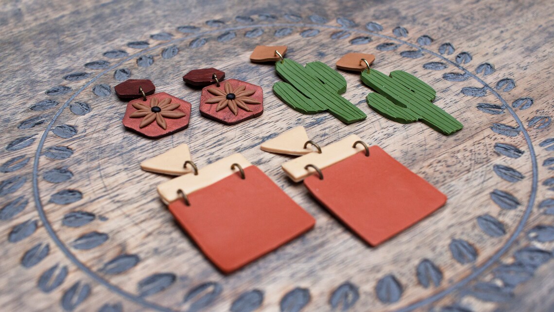 Desert Geometric Handmade Polymer Clay Earrings Etsy