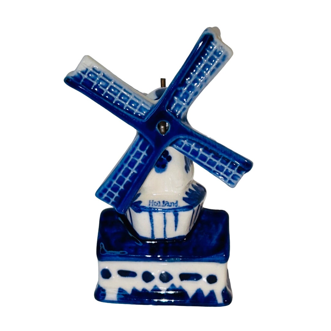 Vintage Holland Delft Blue Windmill Figurine Etsy