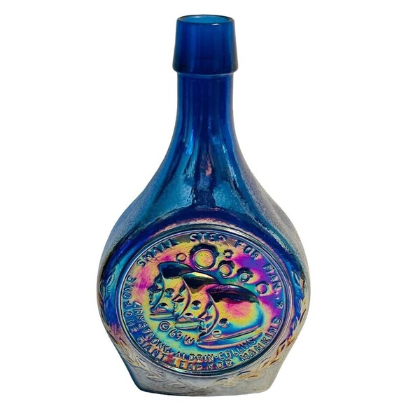 Wheaton Apollo 1969 Carnival Blue glass commemorative bottle