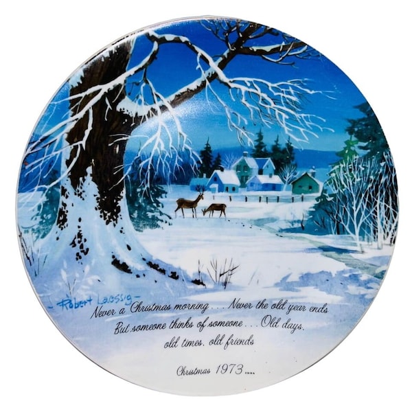 Vintage 1973  Robert Laessig Deer In Snow WinterScene Series Plate