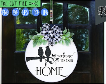 Rustic Welcome Sign with Birds: Cricut Cut File (SVG, PNG, DXF)