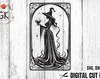 Bruja Boticaria SVG: Silueta de Tarot de Halloween (Archivo de corte digital)