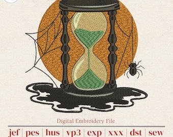 Hourglass Machine Embroidery Design | Gothic Halloween Spider Web Decor for Shirts, Hoodies & Tote Bags | 4 Sizes
