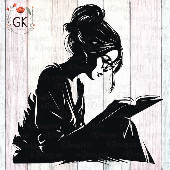 Girl Reading Book SVG: Messy Hair Librarian Teacher Design (PNG File)