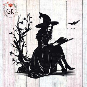 Witch Reading Book SVG: Halloween Librarian Design (PNG File)