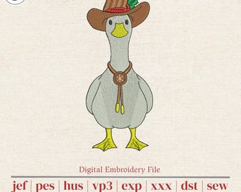 Western Christmas Goose Machine Embroidery Design | Cowboy Hat Bolo Tie Farmhouse Holiday Decor | Tea Towels & Pockets | 5 Sizes