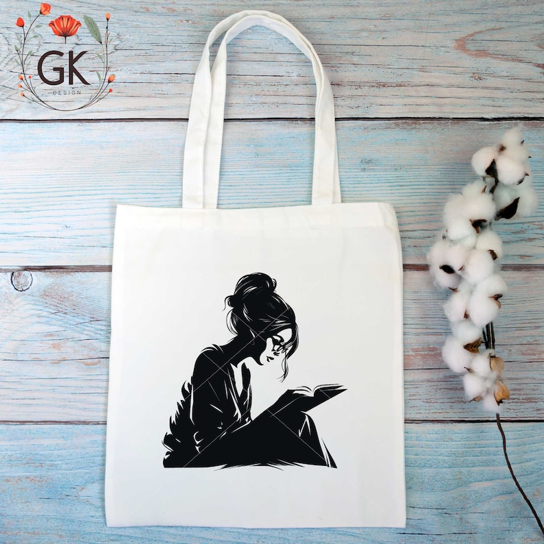 Girl Reading Book SVG: Messy Hair Librarian Teacher Design (PNG File) image 3