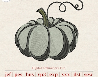 Black & White Pumpkin Machine Embroidery Design | Neutral Fall Farmhouse Decor | Tea Towels, Totes Pillows | 4 Sizes