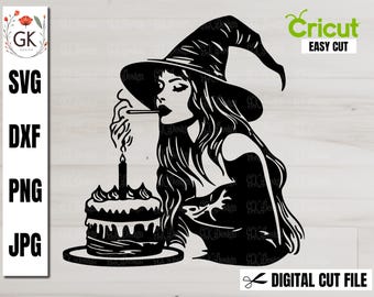 Birthday Witch SVG: Halloween Decal, Wall Art (Digital Cutting File)