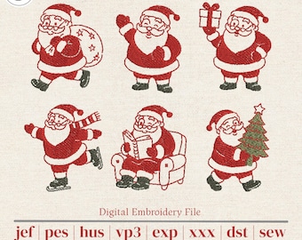 Vintage Santa Machine Embroidery Design Bundle | 6 Retro Christmas Santa Designs | 5 Sizes for 4x4 and 5x7 Hoops