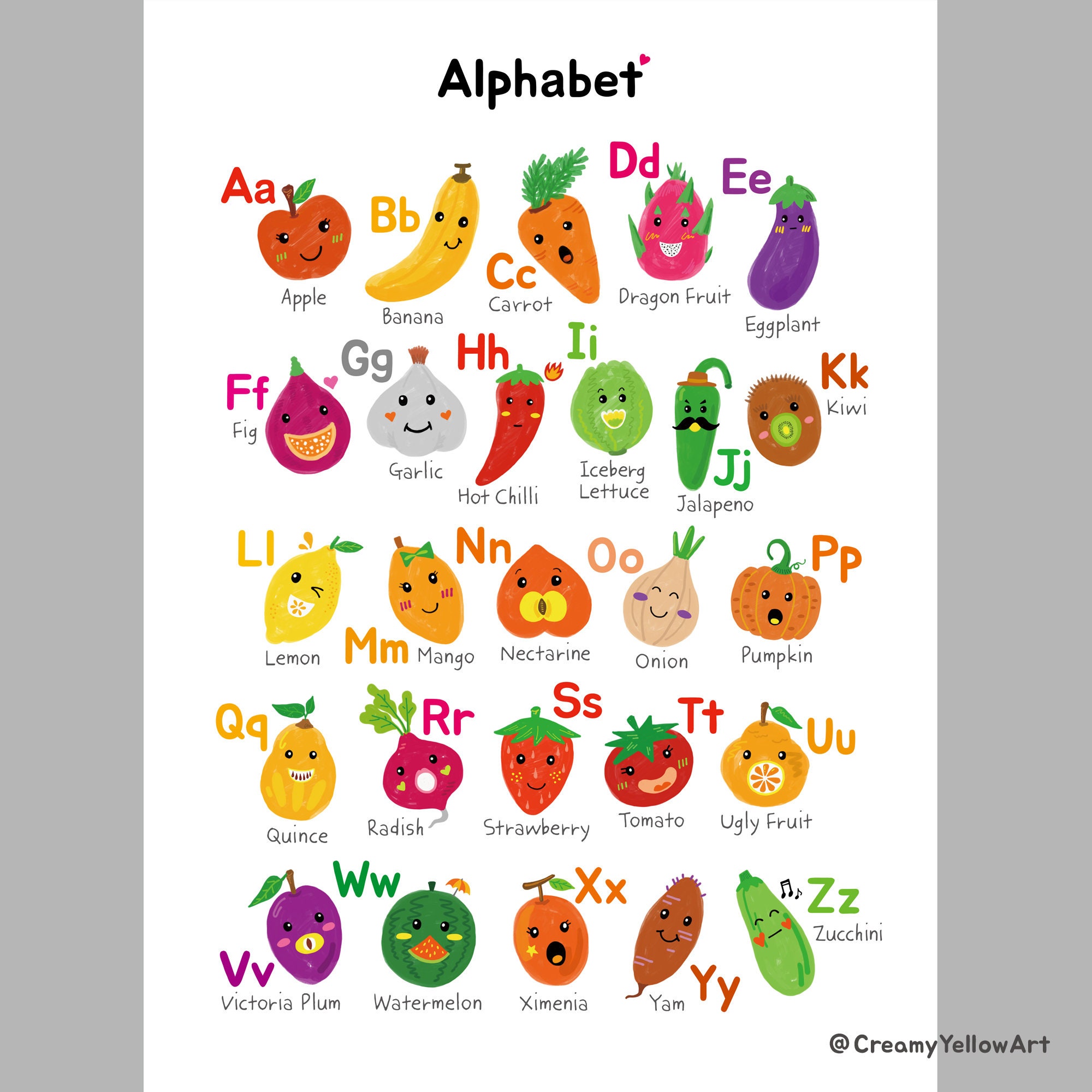 Alphabet Poster Download digitale Frutta e verdura Etsy Italia