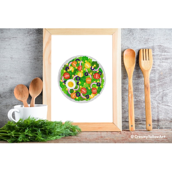 Kitchen Wall Art Digital Drawing Print - Salad