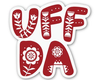 Red Uff Da Scandinavian Print Sticker or Magnet | Minnesota | North Dakota | UFFDA