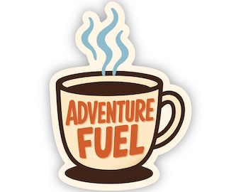 Adventure Fuel Coffee Sticker: Waterproof Vinyl Decal