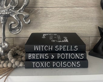 Handmade Halloween Book Stack | Spells, Brews & Potions Decor