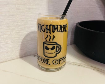 Vaso de café helado, taza de Halloween, taza de café de vidrio, lata de vidrio de soda, lata de vidrio, vaso de café helado, lata de cerveza de vidrio estético, taza de vidrio de cerveza