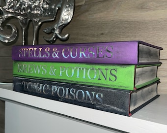 Handmade Halloween Book Stack | Spells, Potions, Poisons Decor Books