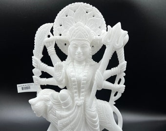 Handmade Marble Figure of Goddess Durga | (Height 10 inches)