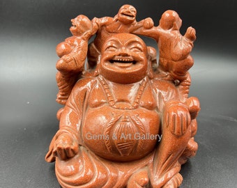 Lachende Buddha Sandstein Statue | Handmade Lucky Decor | Feng Shui Geschenk | 13x14cm