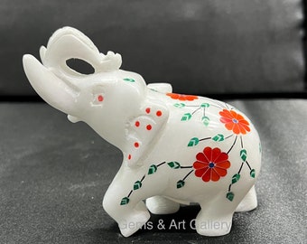 象嵌細工の大理石象の家族：手作りのインド美術のお土産 - Etsy 日本