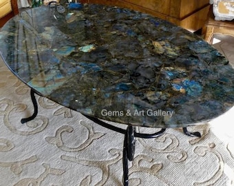 Tampo de mesa oval em labradorita | Tampo de mesa de jantar | Tampo de mesa com borda viva | Bancada (personalizável)