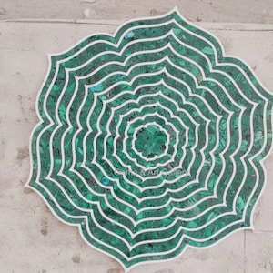 Flower Malachite Table Top with Brass Inlay work / Coffee Table / With Legs (Size 18x18x21 inches) image 1