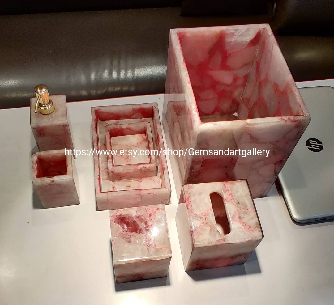 Pink Rose Quartz Bathroom Set / Bathroom Accessories / Set of 7 Pcs - Etsy