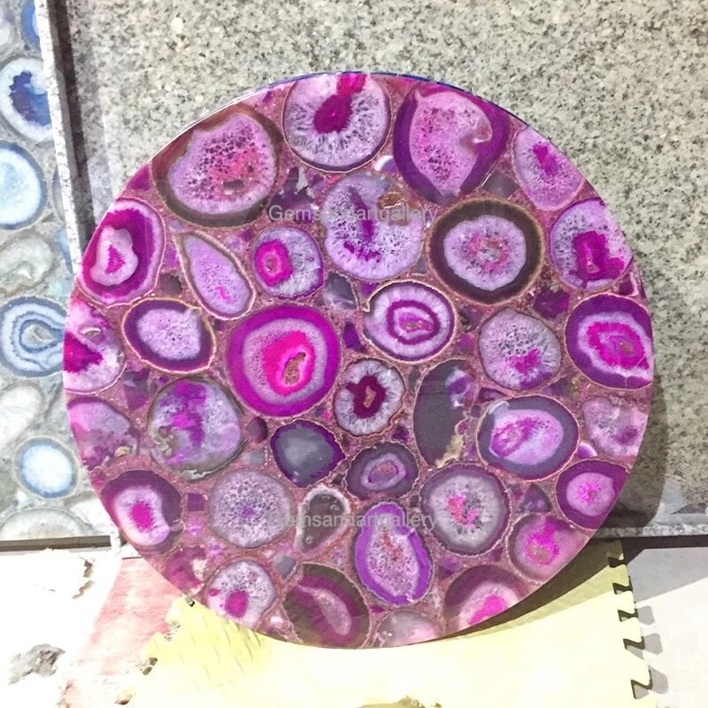 Round Pink Agate Table Top, Dining Table, Coffee Table, Resin Table (Customisable)