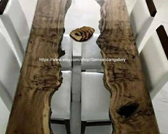 Rectangular Acacia Wood Clear Epoxy River Dining Table Top | (Customisble)