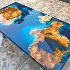 Serene Island Table Top with Acacia Wood | Dining | Coffee Table Top | Live Edge Wooden Resin Table Top (Customisable)